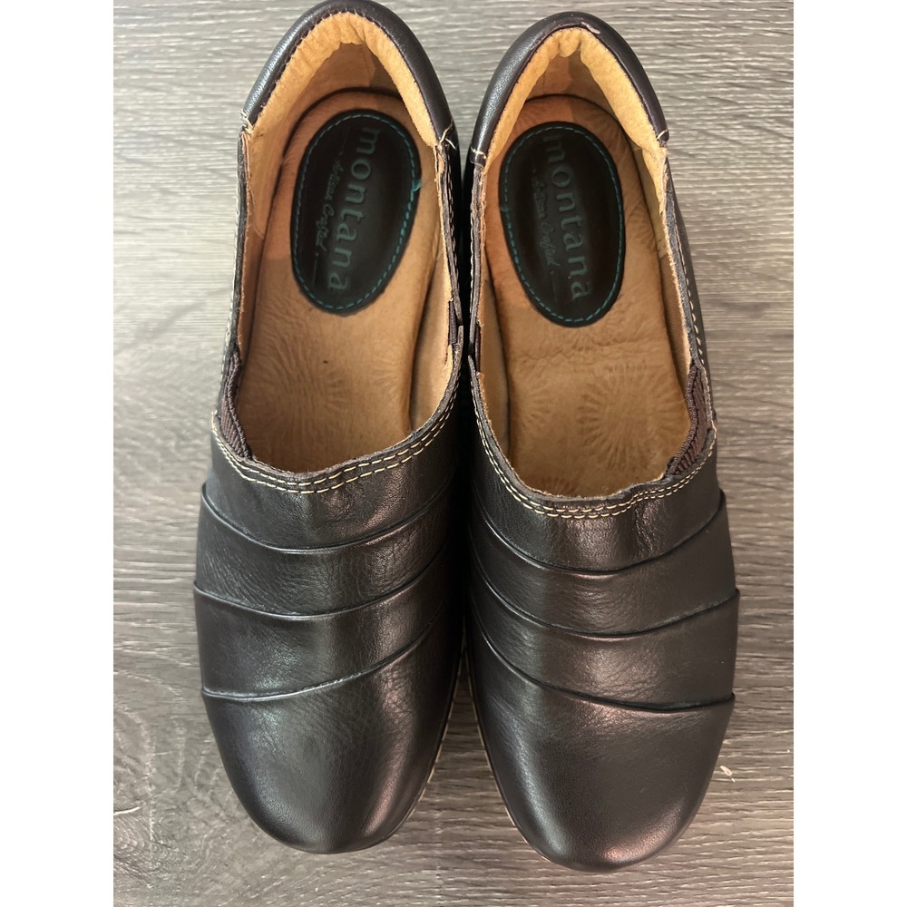 Montana Artisan Crafted Brown Leather Slip On Wedge Loafers Women's 7M Earthy